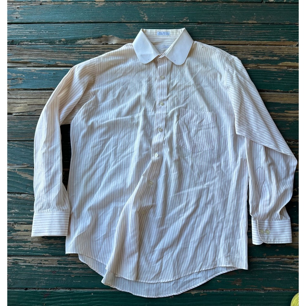 Vintage Gentry Pinstripe Dress Shirt White Club Collar Contrast Cuff 16.5 32/33